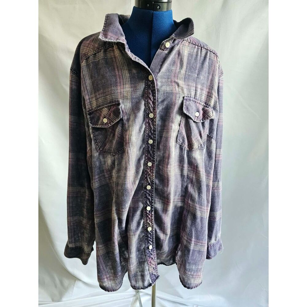 Grunge Torrid Purple Plaid Button Down Flannel Shirt 4 4X 26